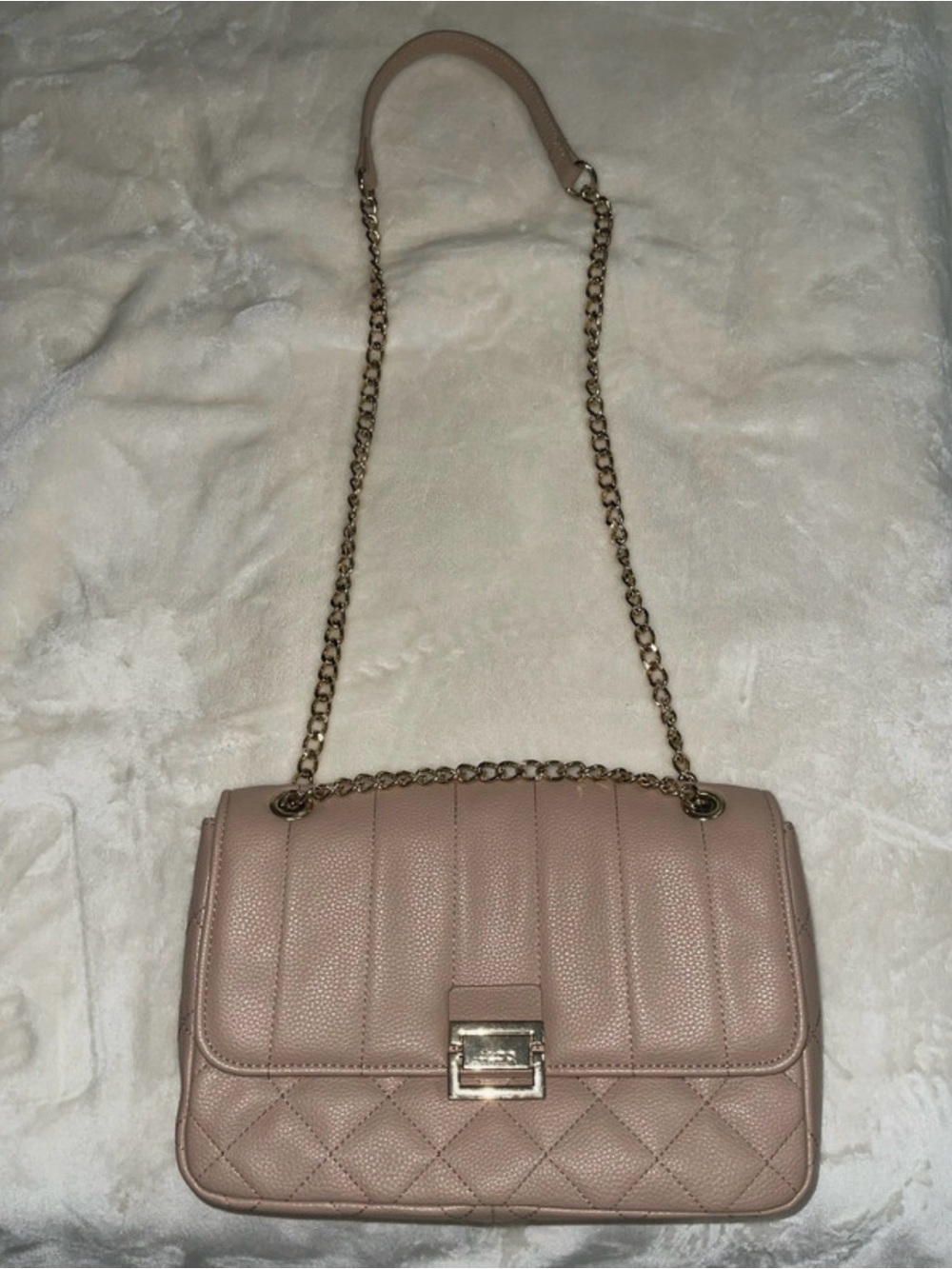 Aldo Quilted Shoulder Bag in Dusty Pink with Gold Chain